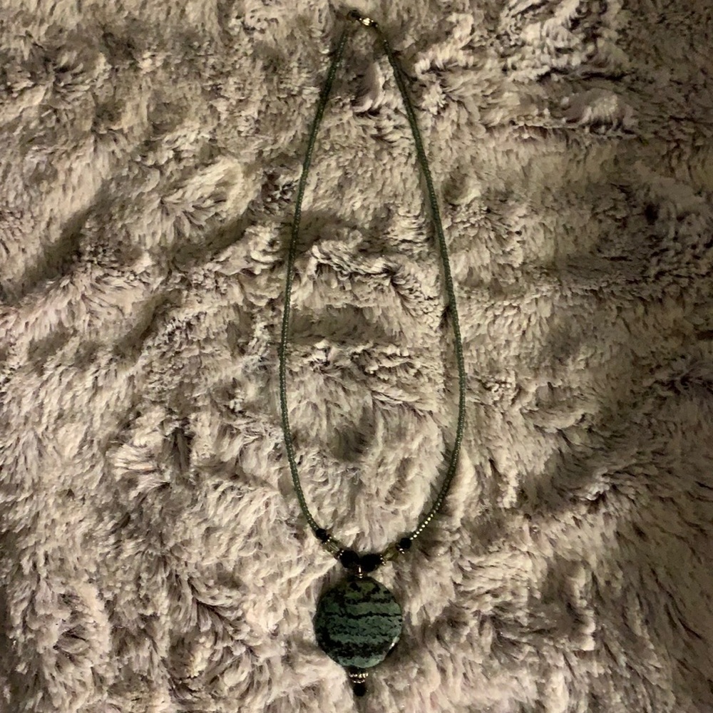 5/$25 Beautiful jade-like beaded necklace with silver lobster claw clasp.